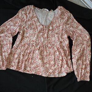 Ladies Pink Rose LS Blouse, NWT, Sz S